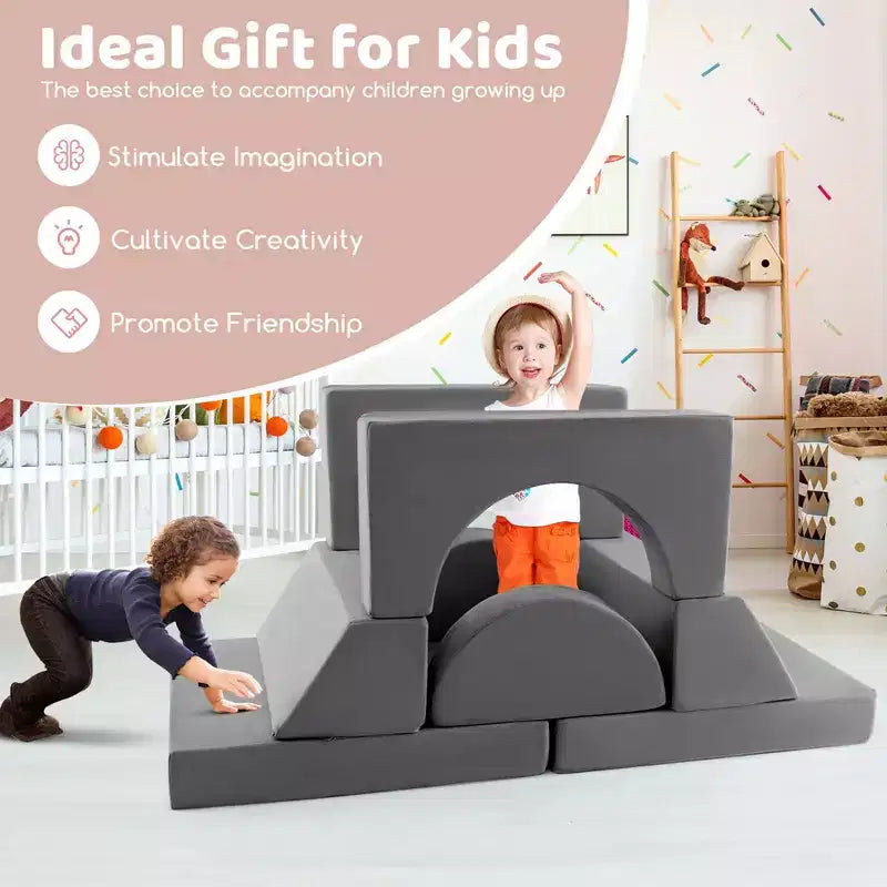 Canapé de jeu modulaire pour enfants Costway 8 PCS avec housse amovible pour salle de jeux et chambre à coucher intérieur rose/gris