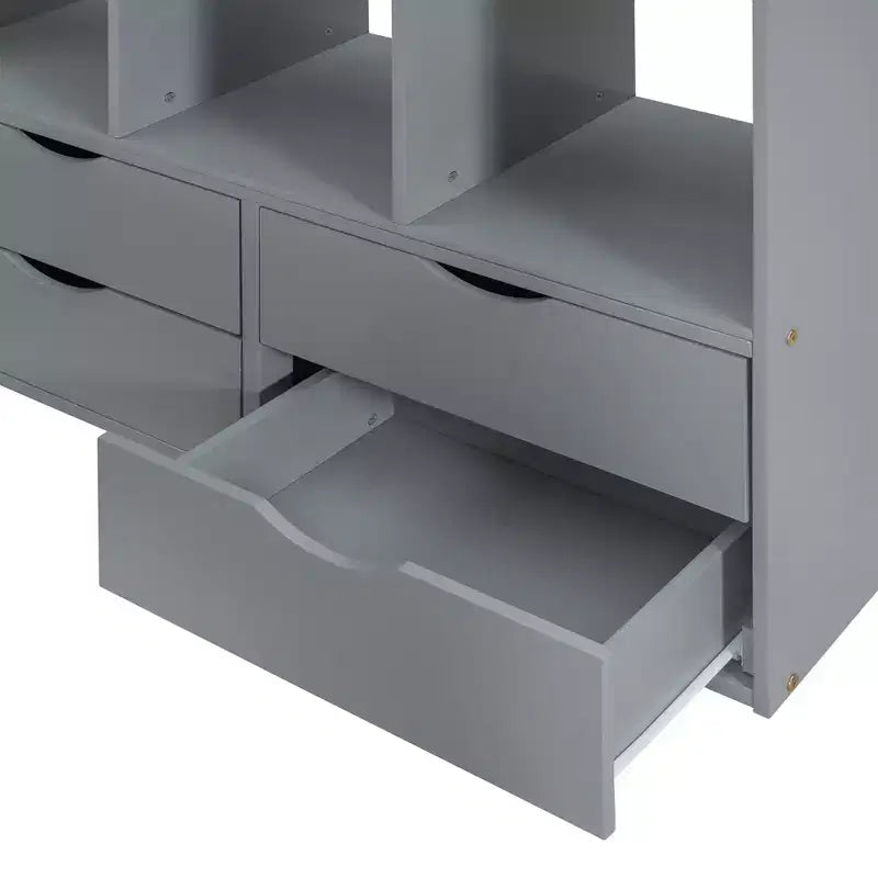 Lit mezzanine double/grand format avec grandes étagères, bureau et éclairage LED 4A - ModernLuxe