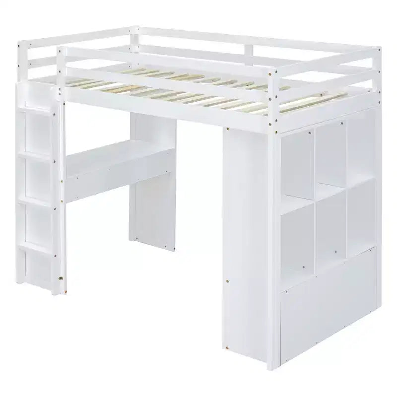 Lit mezzanine double/grand format avec grandes étagères, bureau et éclairage LED 4A - ModernLuxe