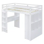 Lit mezzanine double/grand format avec grandes étagères, bureau et éclairage LED 4A - ModernLuxe