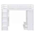 Lit mezzanine double/grand format avec grandes étagères, bureau et éclairage LED 4A - ModernLuxe