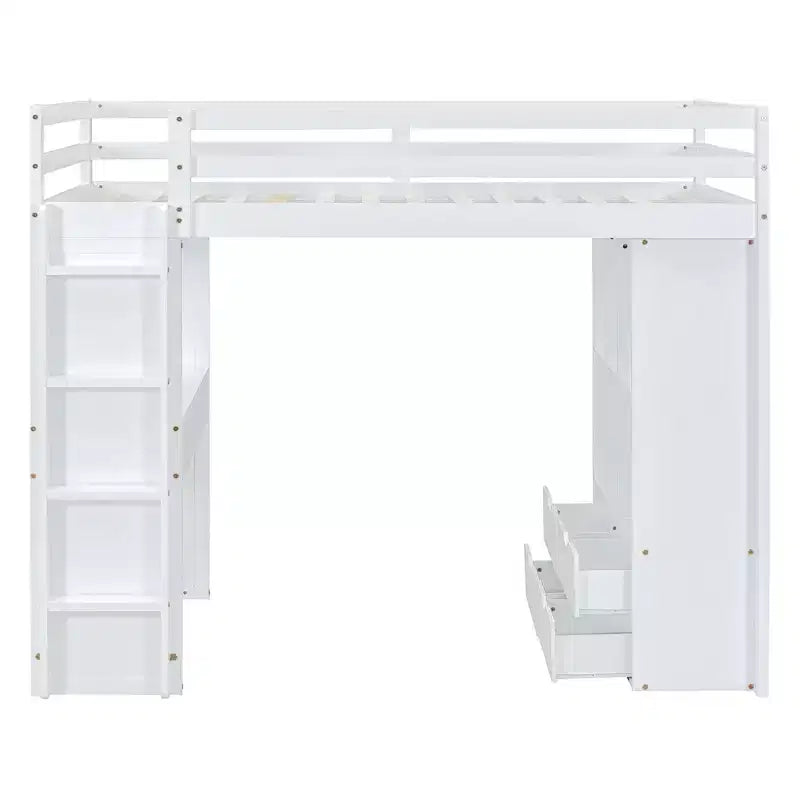 Lit mezzanine double/grand format avec grandes étagères, bureau et éclairage LED 4A - ModernLuxe