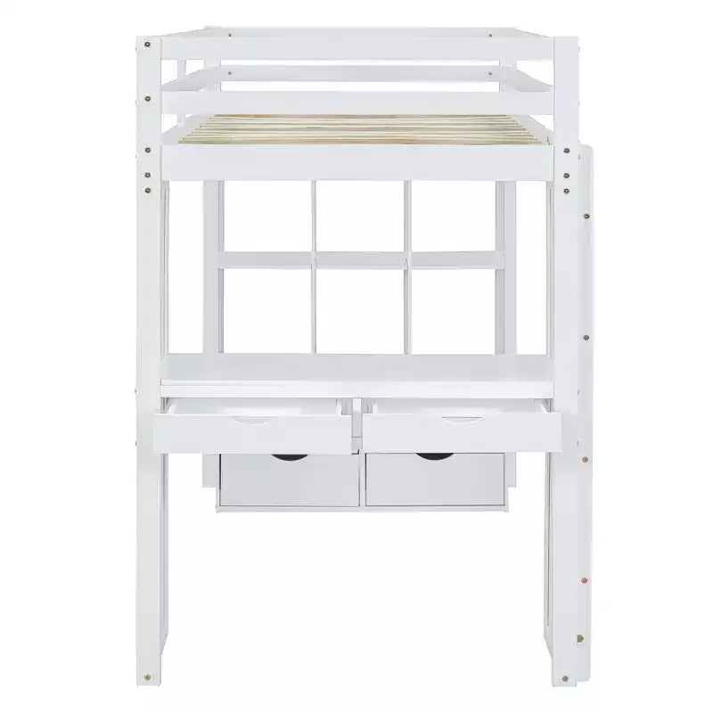 Lit mezzanine double/grand format avec grandes étagères, bureau et éclairage LED 4A - ModernLuxe