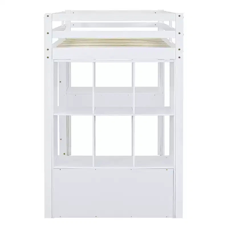 Lit mezzanine double/grand format avec grandes étagères, bureau et éclairage LED 4A - ModernLuxe