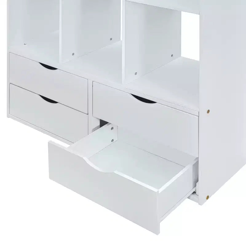 Lit mezzanine double/grand format avec grandes étagères, bureau et éclairage LED 4A - ModernLuxe