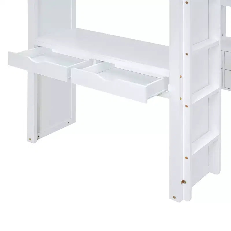 Lit mezzanine double/grand format avec grandes étagères, bureau et éclairage LED 4A - ModernLuxe