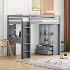 Lit mezzanine double/grand format avec grandes étagères, bureau et éclairage LED 4A - ModernLuxe