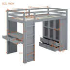 Lit mezzanine double/grand format avec grandes étagères, bureau et éclairage LED 4A - ModernLuxe