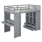 Lit mezzanine double/grand format avec grandes étagères, bureau et éclairage LED 4A - ModernLuxe