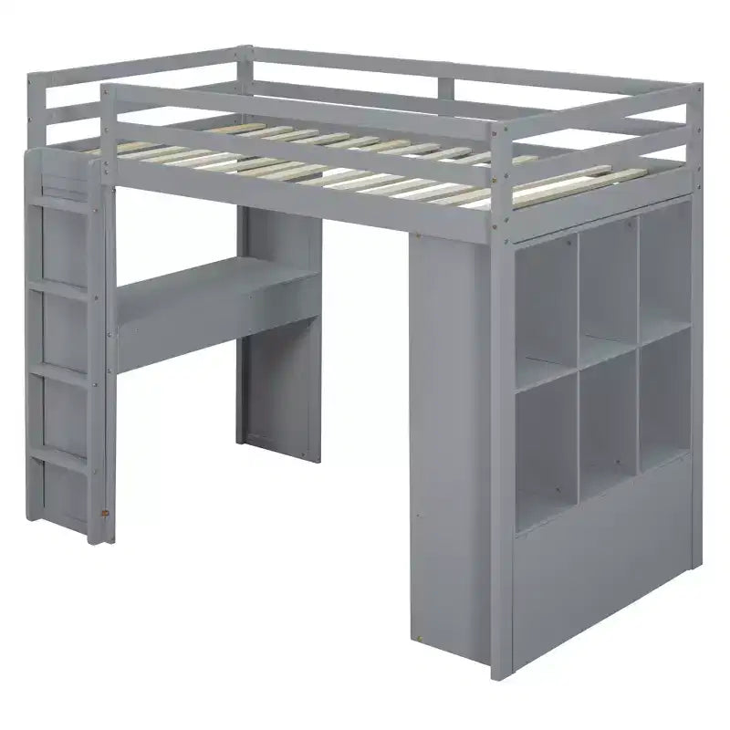 Lit mezzanine double/grand format avec grandes étagères, bureau et éclairage LED 4A - ModernLuxe