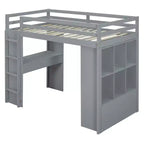 Lit mezzanine double/grand format avec grandes étagères, bureau et éclairage LED 4A - ModernLuxe