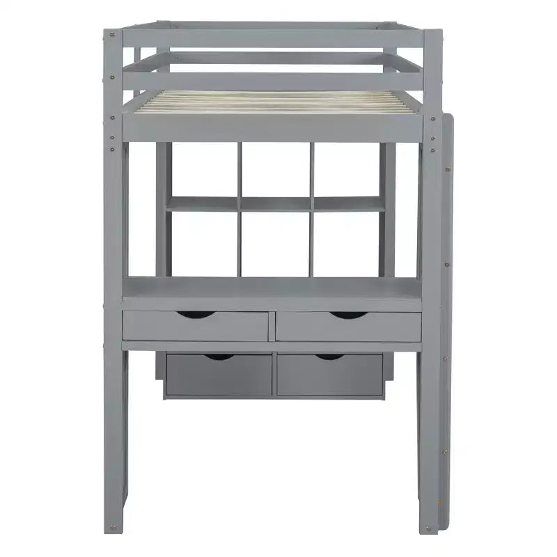 Lit mezzanine double/grand format avec grandes étagères, bureau et éclairage LED 4A - ModernLuxe