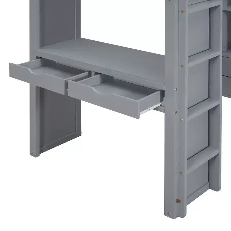 Lit mezzanine double/grand format avec grandes étagères, bureau et éclairage LED 4A - ModernLuxe
