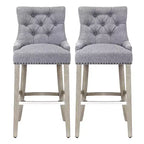 WestinTrends 29 Linen Tufted Buttons Upholstered Wingback Bar Stool (Set of 2), Gray