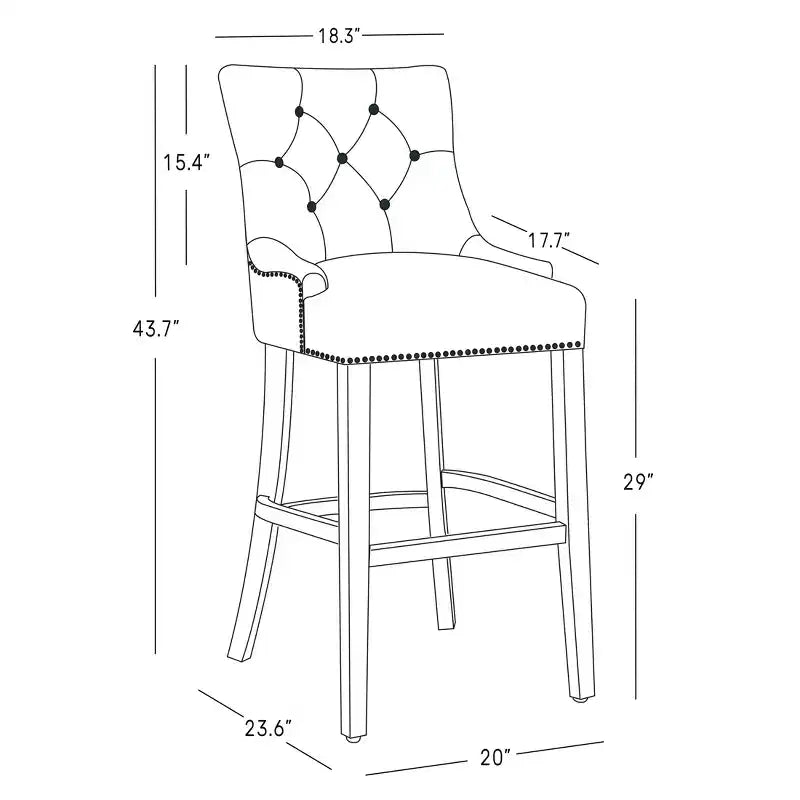 Tabouret de bar à oreilles rembourré WestinTrends 29 en lin avec boutons touffetés (Lot de 2), Gris