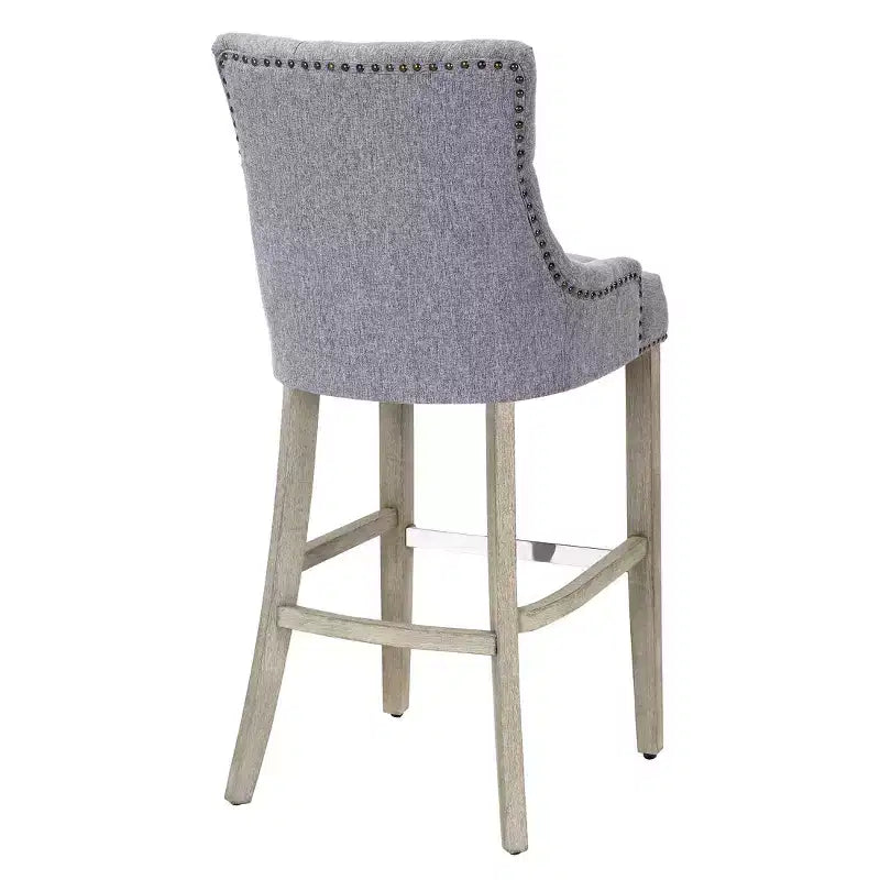 Tabouret de bar à oreilles rembourré WestinTrends 29 en lin avec boutons touffetés (Lot de 2), Gris