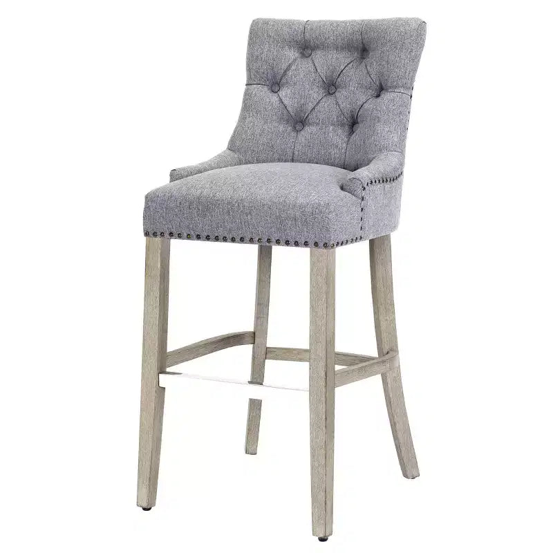 Tabouret de bar à oreilles rembourré WestinTrends 29 en lin avec boutons touffetés (Lot de 2), Gris