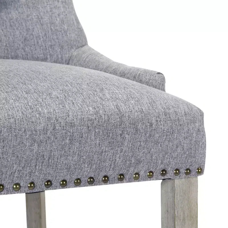 Tabouret de bar à oreilles rembourré WestinTrends 29 en lin avec boutons touffetés (Lot de 2), Gris