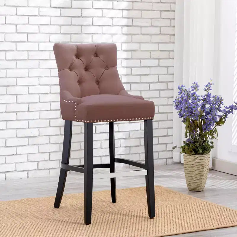 Tabouret de bar à oreilles capitonné en tissu de lin WestinTrends 29", marron