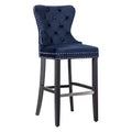 WestinTrends 29 Tufted Upholstered Velvet Bar Stool with Metal Footrest, Velvet Navy Blue
