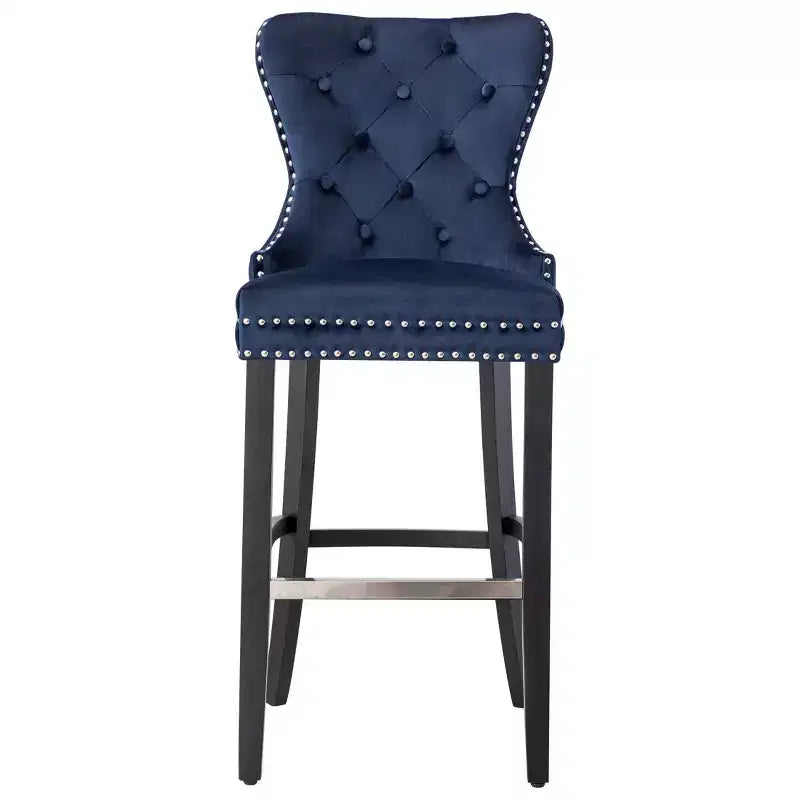 WestinTrends 29 Tabouret de bar en velours capitonné avec repose-pieds en métal, velours bleu marine