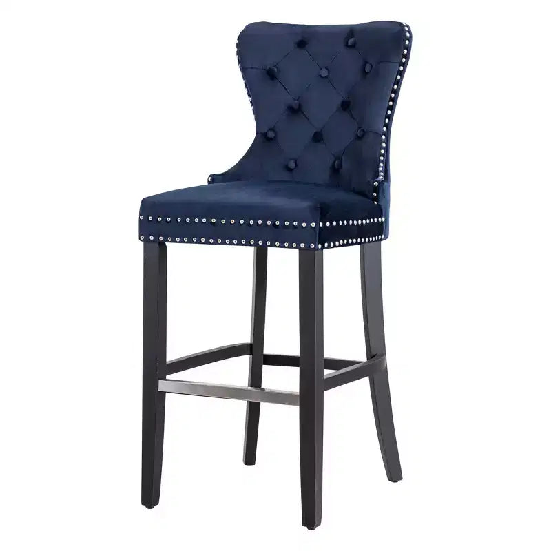 WestinTrends 29 Tabouret de bar en velours capitonné avec repose-pieds en métal, velours bleu marine