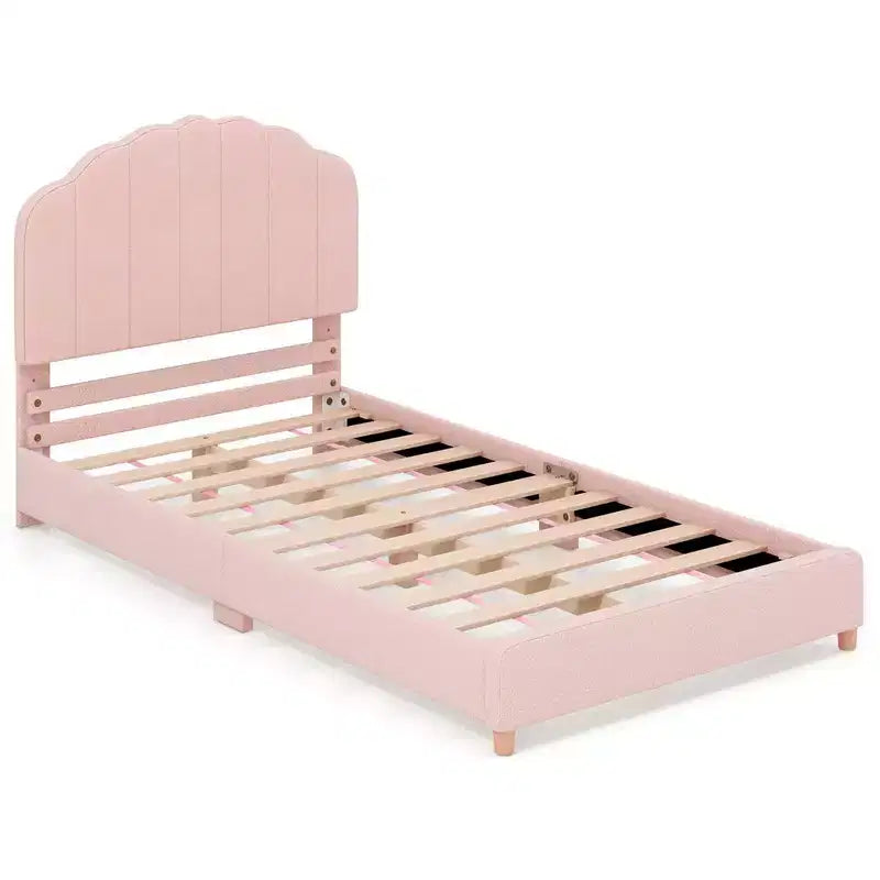 Cadre de lit plateforme double pour enfants Costway Lit double rembourré avec support de lattes en bois