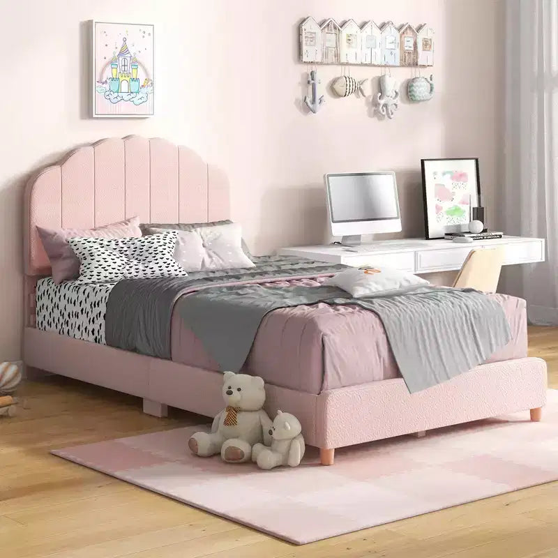 Cadre de lit plateforme double pour enfants Costway Lit double rembourré avec support de lattes en bois