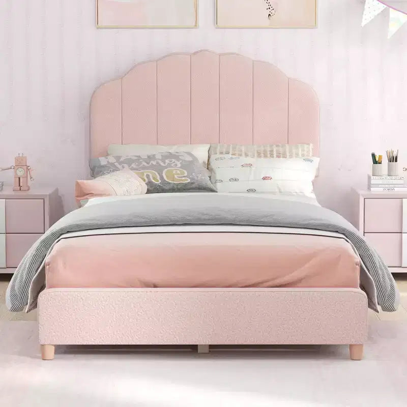 Cadre de lit plateforme double pour enfants Costway Lit double rembourré avec support de lattes en bois