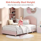 Cadre de lit plateforme double pour enfants Costway Lit double rembourré avec support de lattes en bois