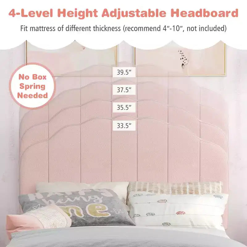 Cadre de lit plateforme double pour enfants Costway Lit double rembourré avec support de lattes en bois