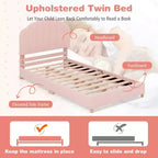Cadre de lit plateforme double pour enfants Costway Lit double rembourré avec support de lattes en bois