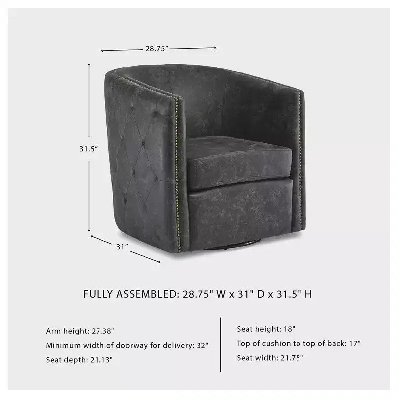 Fauteuil d'appoint pivotant décontracté Brentlow de Signature Design by Ashley, noir vieilli