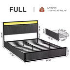 Cadre de lit rembourré Hausource avec 2 tiroirs de rangement, tête de lit LED, ports USB, gris foncé