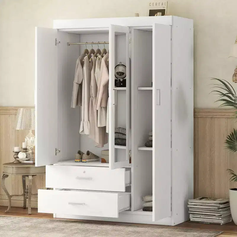 Armoire 3 portes avec étagères et 2 tiroirs, Dressing 4A - ModernLuxe