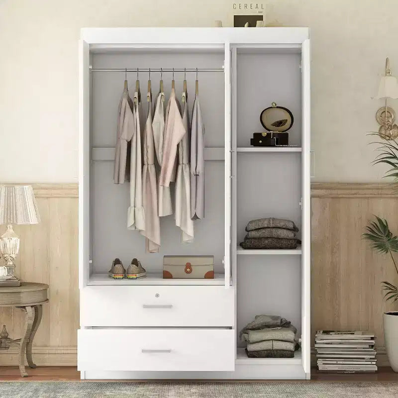 Armoire 3 portes avec étagères et 2 tiroirs, Dressing 4A - ModernLuxe