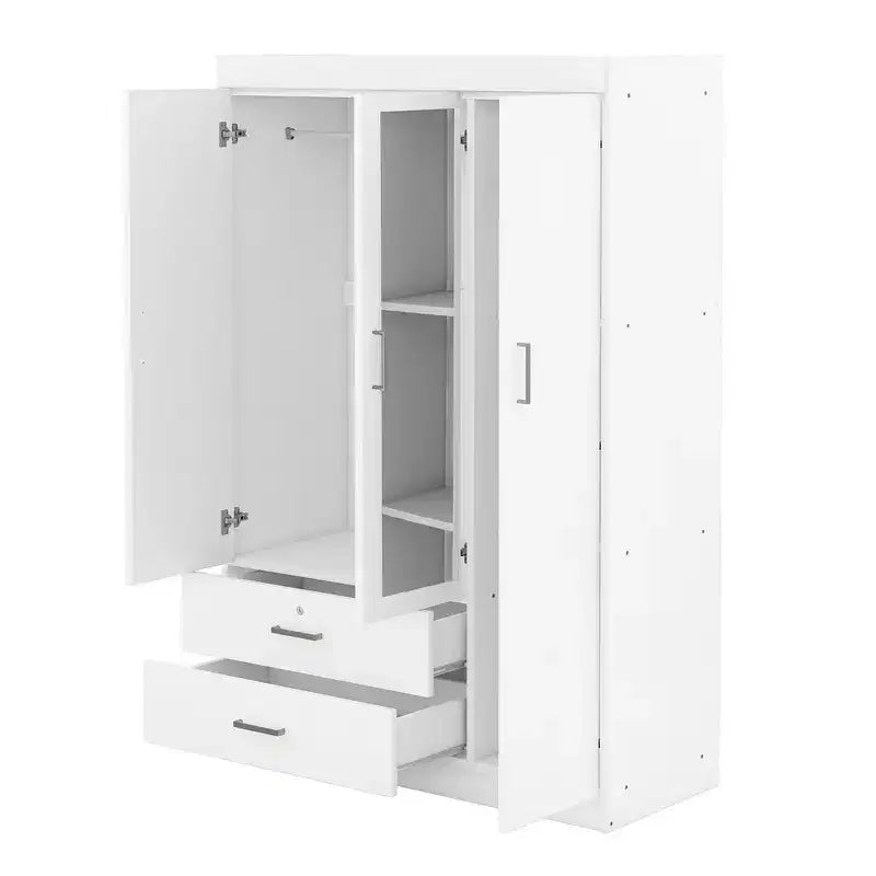 Armoire 3 portes avec étagères et 2 tiroirs, Dressing 4A - ModernLuxe