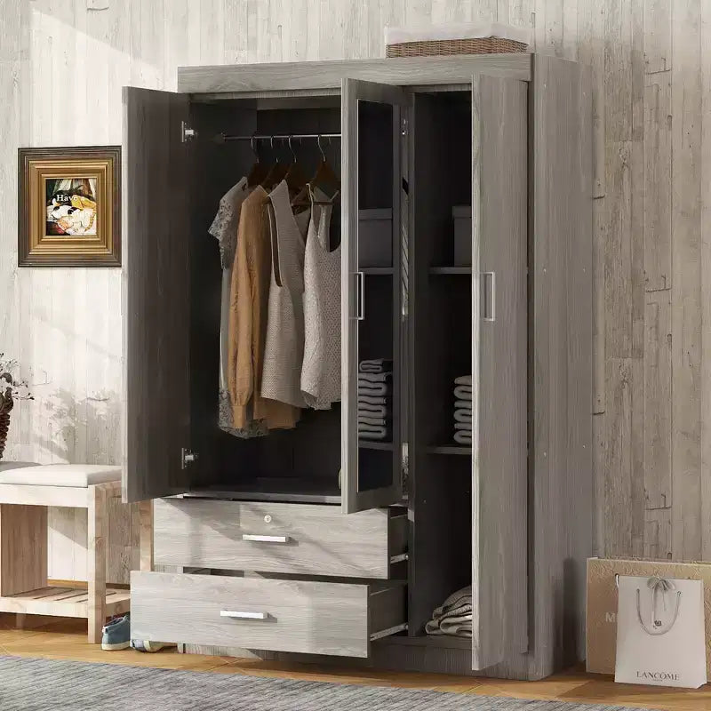 Armoire 3 portes avec étagères et 2 tiroirs, Dressing 4A - ModernLuxe