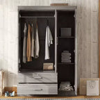 Armoire 3 portes avec étagères et 2 tiroirs, Dressing 4A - ModernLuxe