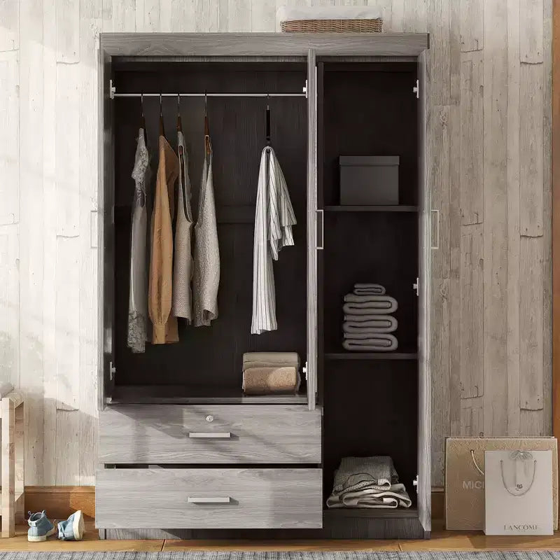 Armoire 3 portes avec étagères et 2 tiroirs, Dressing 4A - ModernLuxe