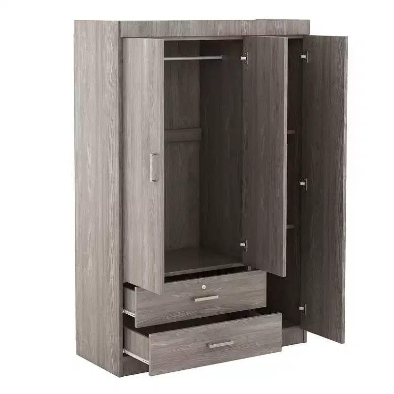 Armoire 3 portes avec étagères et 2 tiroirs, Dressing 4A - ModernLuxe