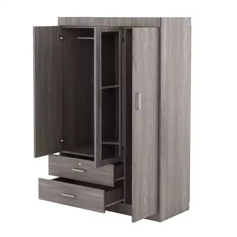 Armoire 3 portes avec étagères et 2 tiroirs, Dressing 4A - ModernLuxe