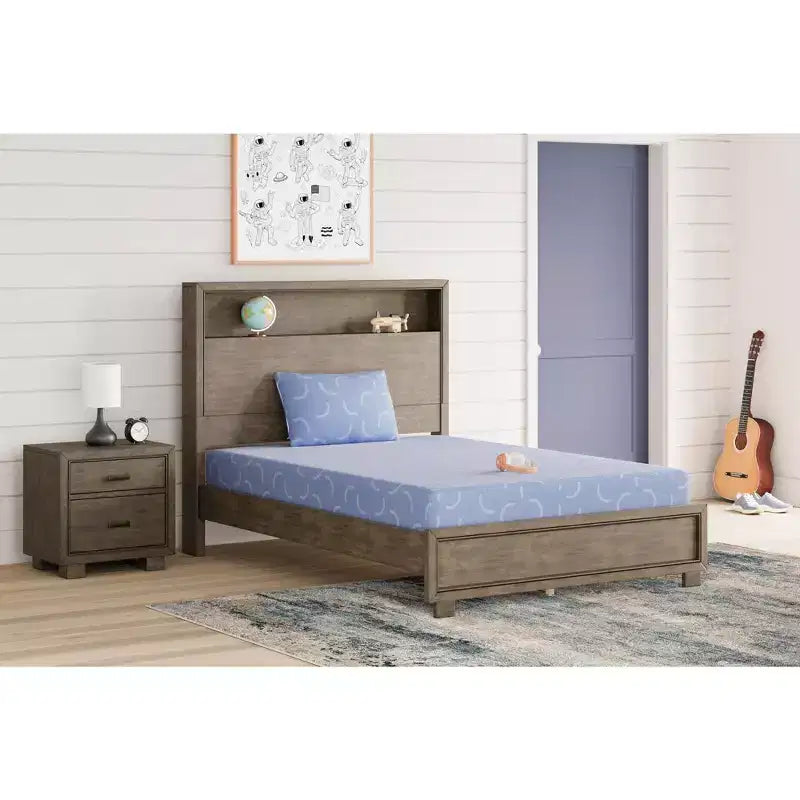 Signature Design by Ashley iKidz Matelas ferme en mousse à mémoire de forme de 7 pouces avec housse en tricot extensible et oreiller inclus, Bleu océan