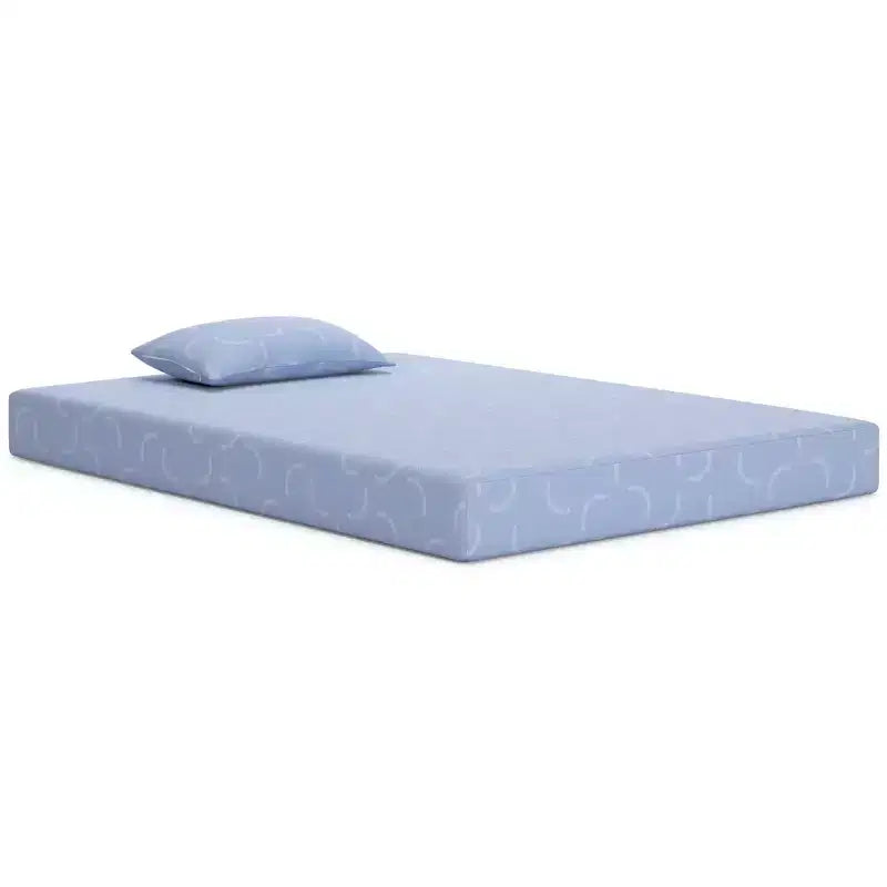 Signature Design by Ashley iKidz Matelas ferme en mousse à mémoire de forme de 7 pouces avec housse en tricot extensible et oreiller inclus, Bleu océan