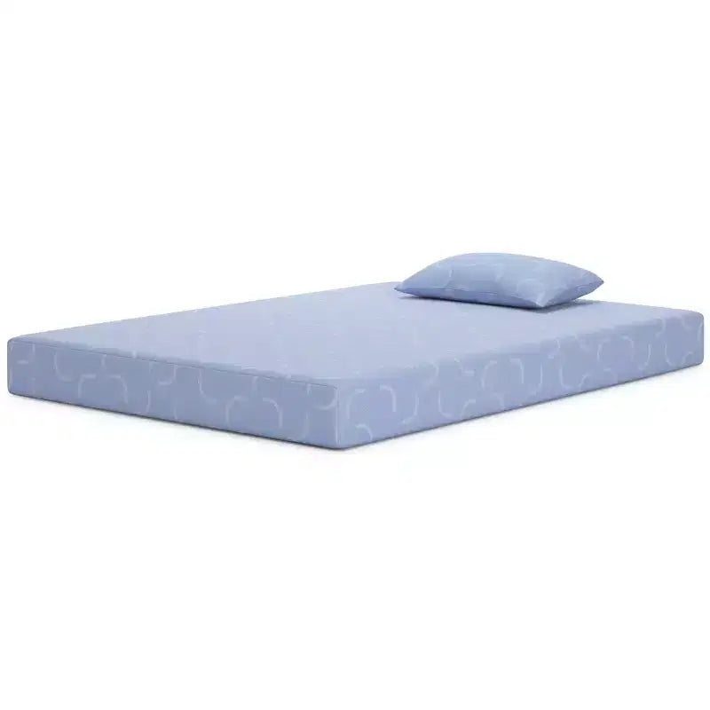 Signature Design by Ashley iKidz Matelas ferme en mousse à mémoire de forme de 7 pouces avec housse en tricot extensible et oreiller inclus, Bleu océan