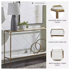 Signature Design by Ashley Table console Ryandale, finition laiton antique avec plateau en verre et étagère en marbre