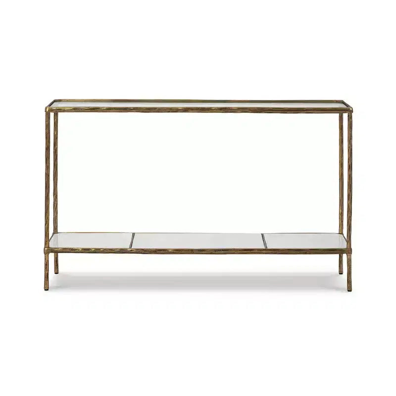 Signature Design by Ashley Table console Ryandale, finition laiton antique avec plateau en verre et étagère en marbre