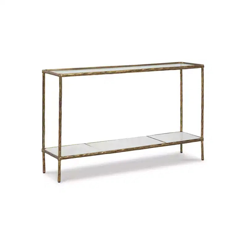 Signature Design by Ashley Table console Ryandale, finition laiton antique avec plateau en verre et étagère en marbre
