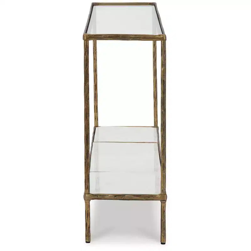 Signature Design by Ashley Table console Ryandale, finition laiton antique avec plateau en verre et étagère en marbre