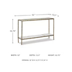 Signature Design by Ashley Table console Ryandale, finition laiton antique avec plateau en verre et étagère en marbre